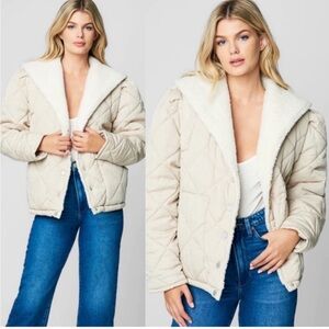 BLANKNYC Warm Hearts Beige Tan Faux Sherpa Quilted Jacket Size XS